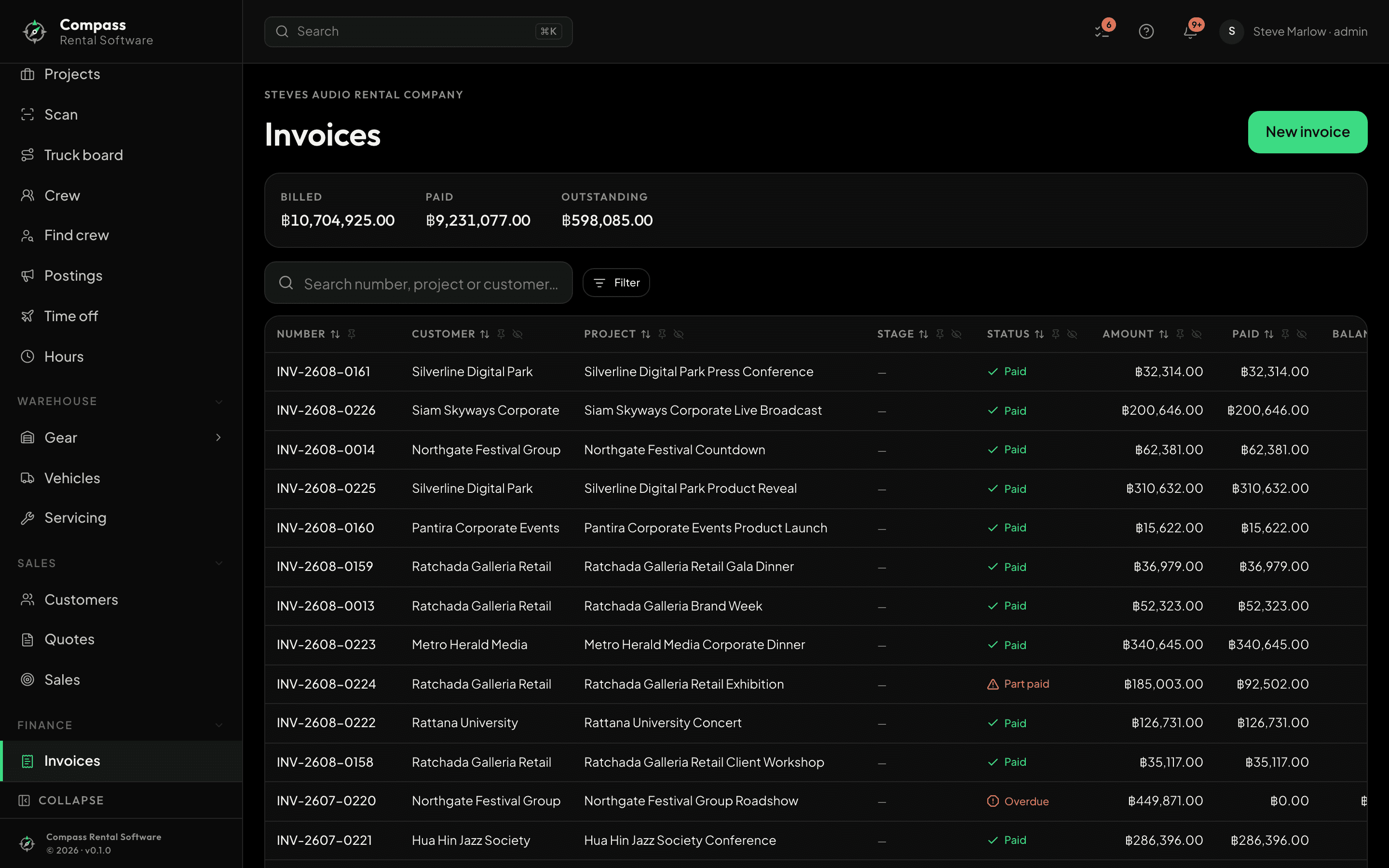 Compass — the invoices screen
